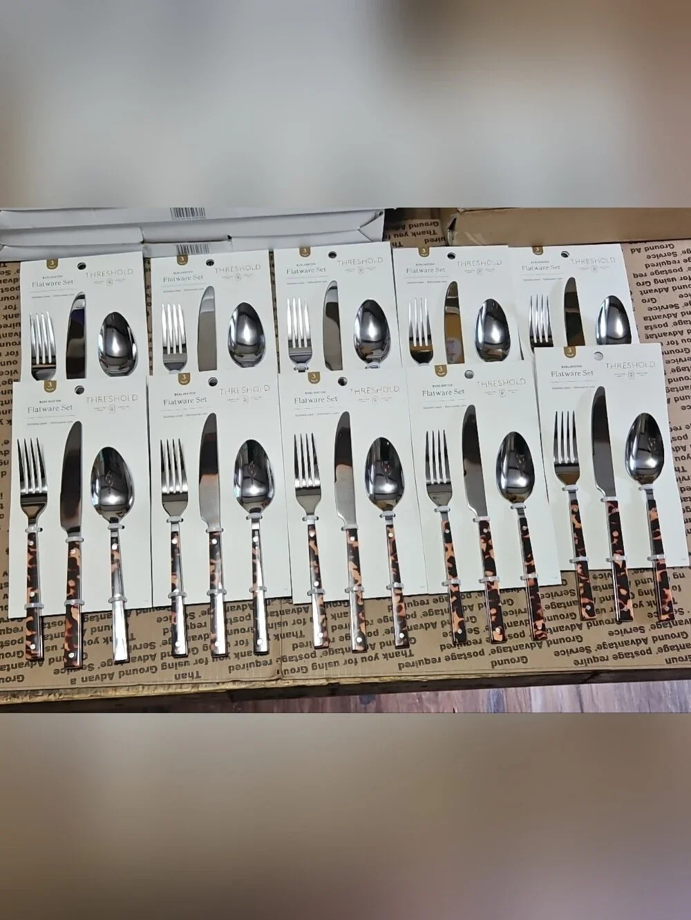 THRESHOLD Three-Piece Tortoise Shell Flatware Set Stainless Steel: new:LOT OF 10